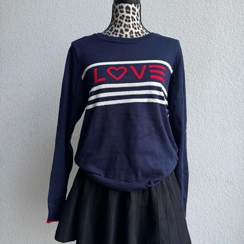 EV1 navy striped crewneck sweater